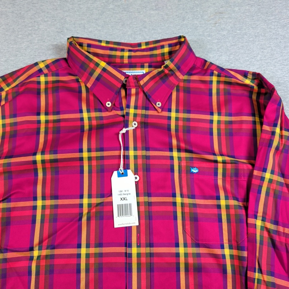 Southern Tide Mens XXL Sangria Plaid Button Down Shirt Classic Fit 100% Cotton